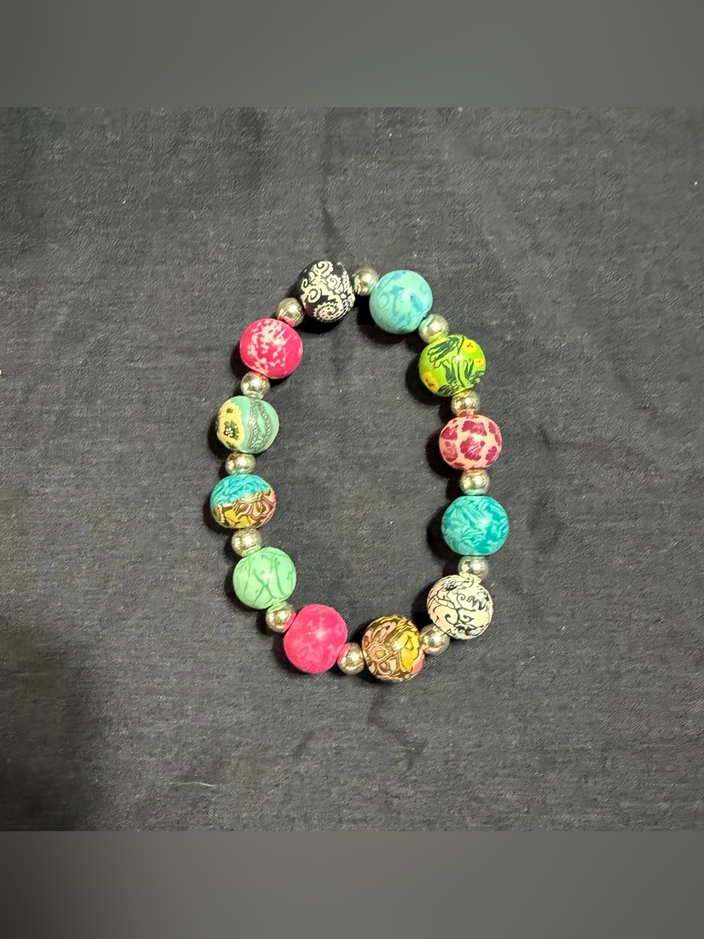 Source Unknown Multicolor Floral Pattern Stretch Bracelet